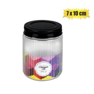 Storage-jar gls ribbed w/blk-lid 7x10cm
