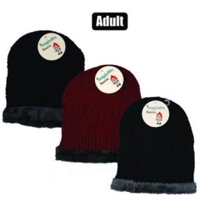 Beanie adult knitted w/inner fleece ass