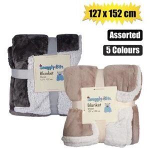 Blanket flannel w/sherpa 127x152cm asstd