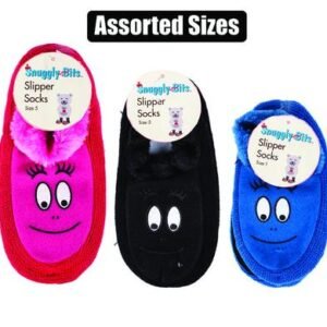 Socks slipper kids indoor w/face asstd